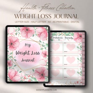 Pink Gewicht-Verlust-Journal | Digitaler Planer | Druckbarer Planer | iPad Planer | GoodNotes Planer | Mahlzeitenplaner Vorlage