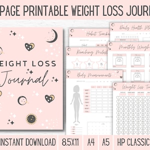 Rosé Pink Weight Loss Journal Meal Planner Template Weight Loss Planner, Weight Loss Journal PDF, Weight Tracker