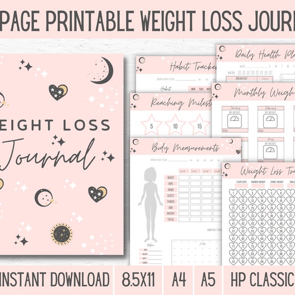 Rosé Pink Weight Loss Journal Meal Planner Template Weight Loss Planner, Weight Loss Journal PDF, Weight Tracker