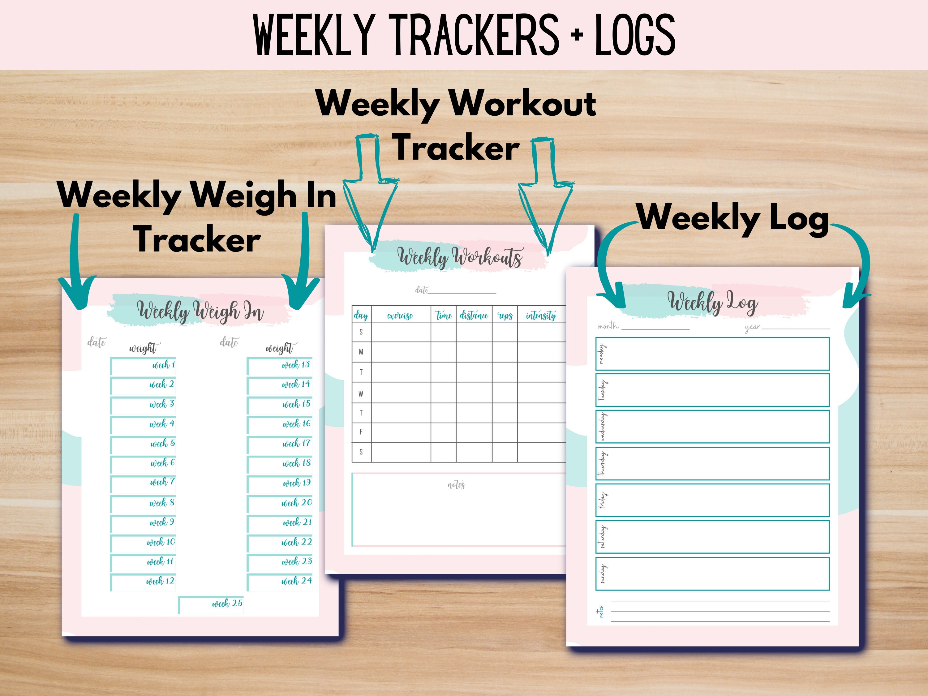 Pink Weight Loss Journal Printable Meal Planner Template PDF Etsy