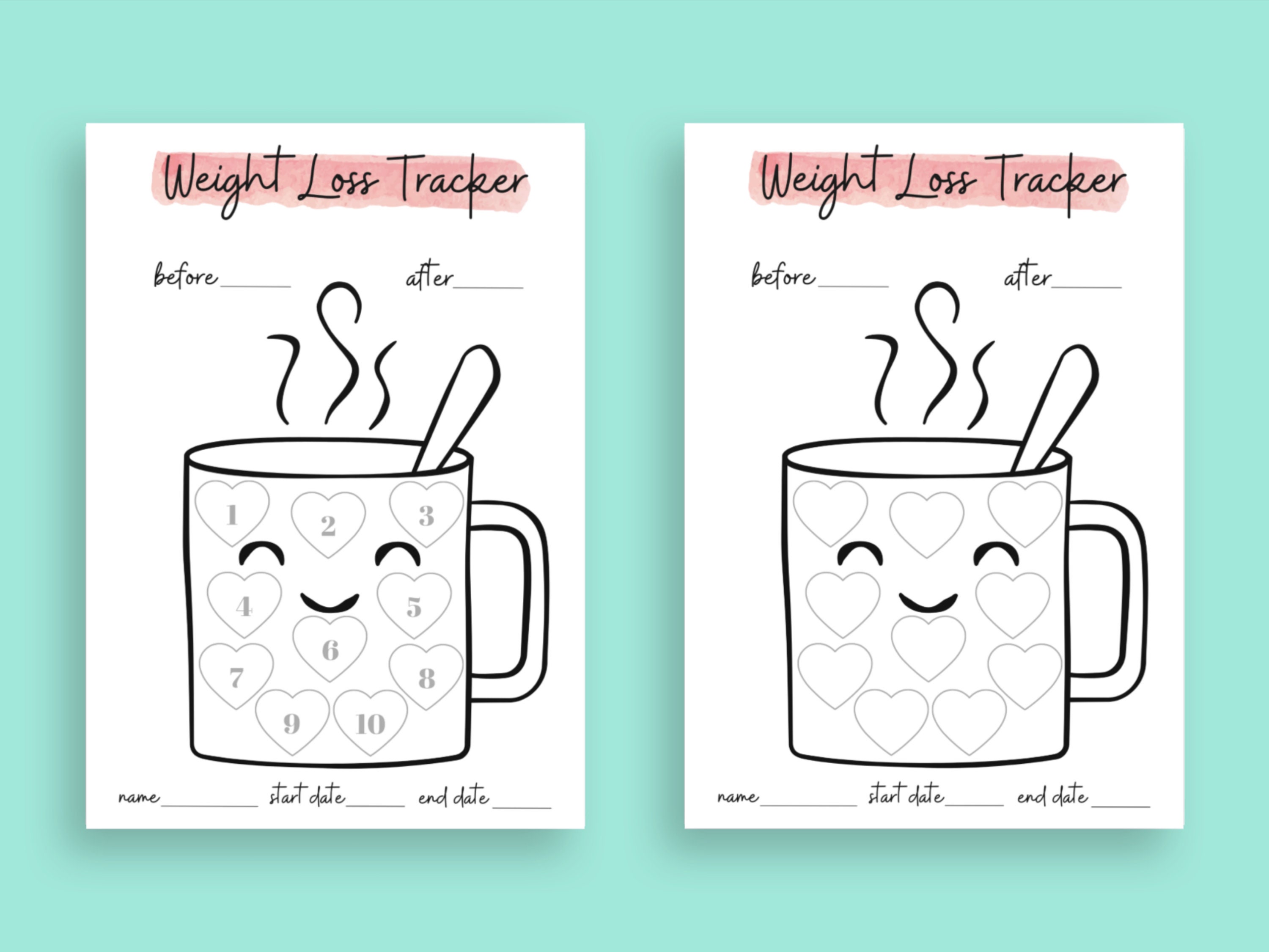 Cute Weight Loss Tracker Journal Printable Weight Loss Chart Etsy