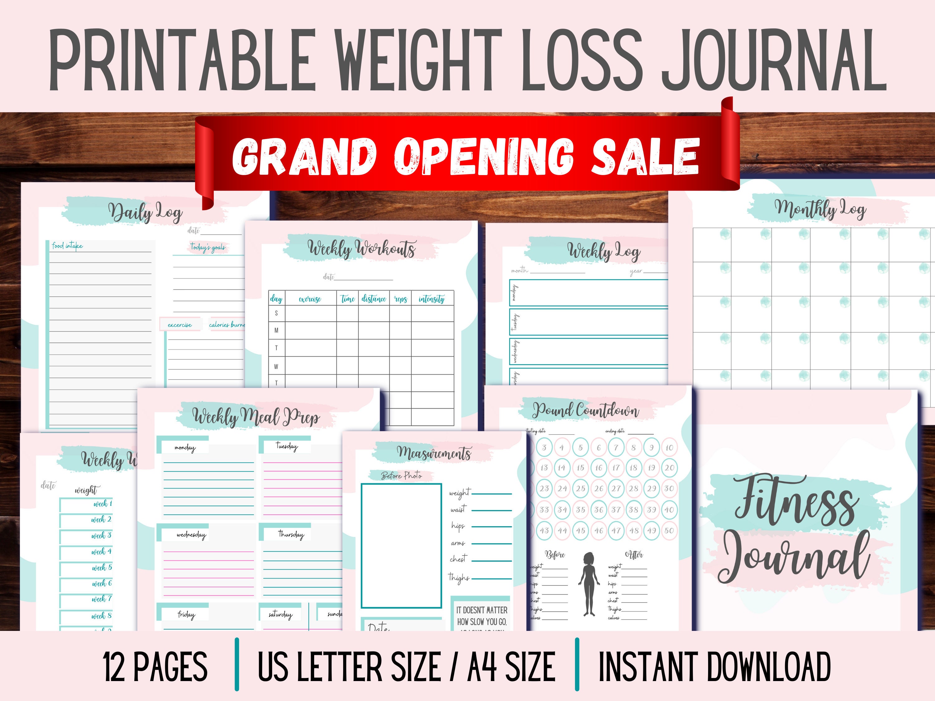 Pink Weight Loss Journal Printable Meal Planner Template PDF Etsy