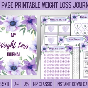 Purple Lavender Weight Loss Journal, Purple Flower Weight Loss Journal Printable Meal Planner Template PDF Weight Loss Tracker, Weight Loss