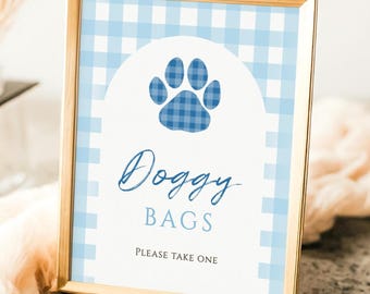 Blue Gingham Golden Retriever Birthday Sign | Editable Party Poster DOGBU2
