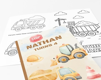 Editable Construction Birthday Party Favors Coloring Books | Printable Personalized Activity Book