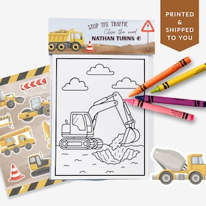 Personalized Construction Party Favor | Construction Vehicle Mini Coloring Sheets | Construction Stickers | Coloring Party Favor Packs
