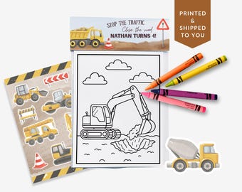 Personalized Construction Party Favor Kit: Coloring Sheets & Stickers