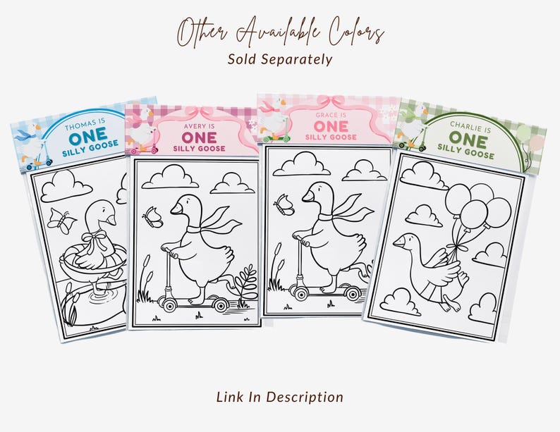 First Birthday Party Favors One Silly Goose Birthday Party Favors Gift Bag Coloring Pages | Personalized | Coloring Sheets | Sticker Sheet image 5