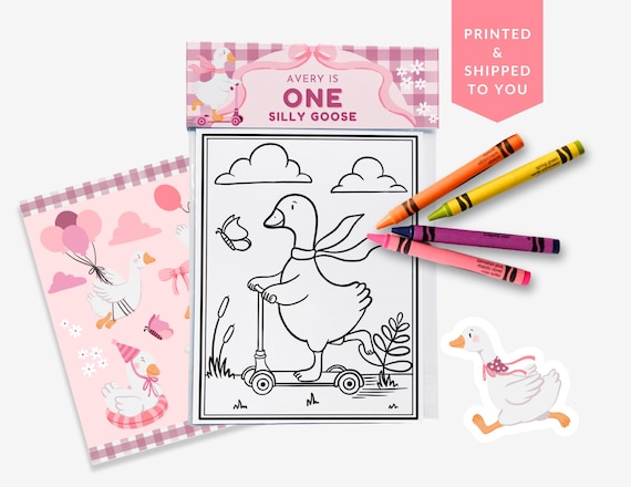 First Birthday Party Favors One Silly Goose Birthday Party Favors Gift Bag Coloring Pages | Personalized | Coloring Sheets | Sticker Sheet
