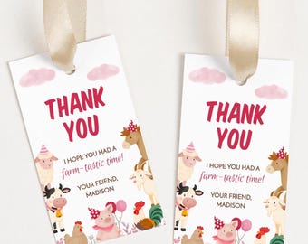 Farm Animals Barnyard Birthday Party Favor Tags | Oink Cluck Baa Moo Old Mcdonald Theme Gift Tag | Personalizable Printable Instant Download