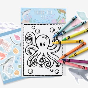 Paquete para colorear de recuerdos de fiesta bajo el mar / Hojas para colorear y pegatinas de Oneder the sea / Personalizado y listo para regalar / Relleno para bolsa de regalos