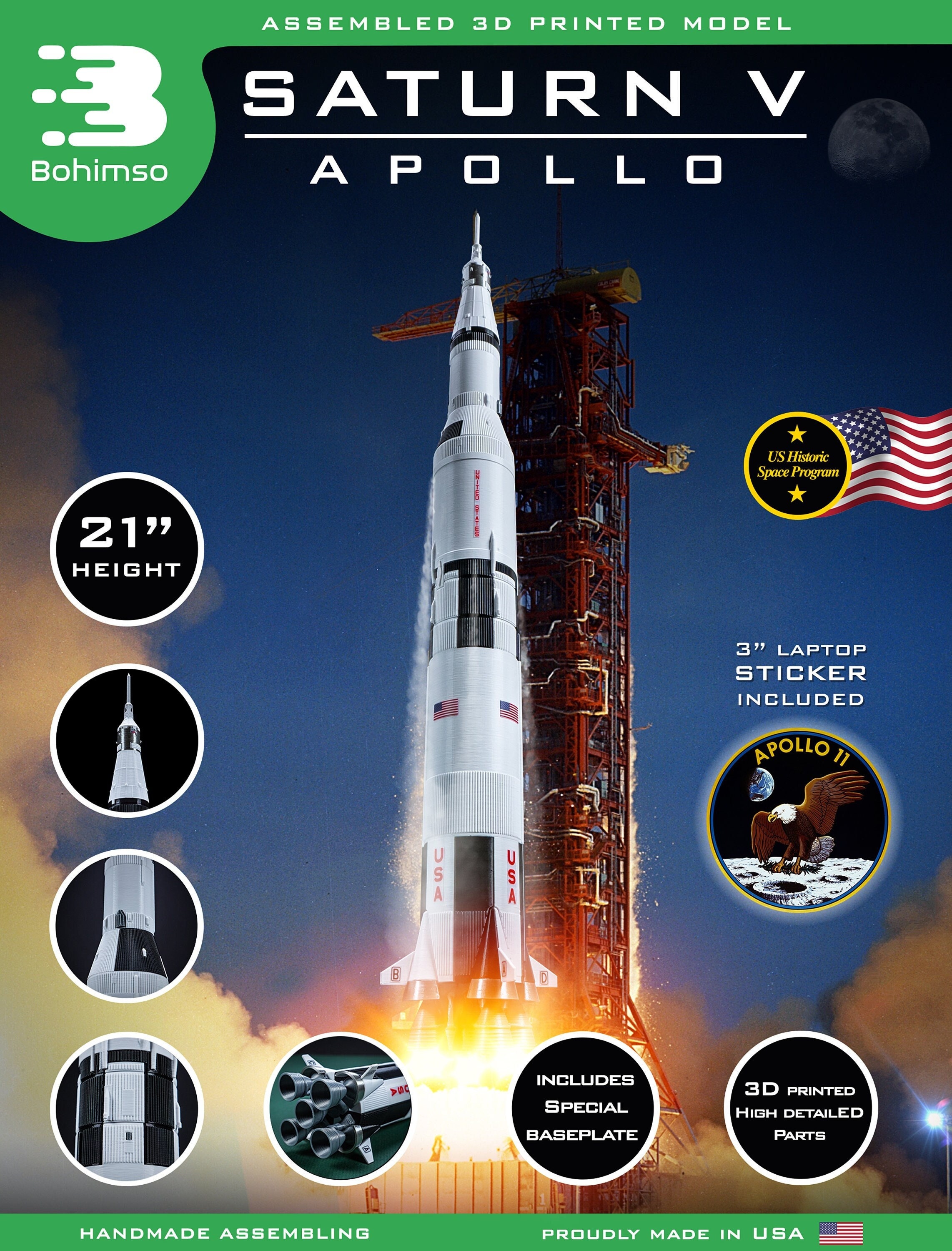 SATURN V APOLLO NASA Moon Mission 21 Inch Height Model Plastic Model Rocket  Spacecraft 3D Print - Etsy
