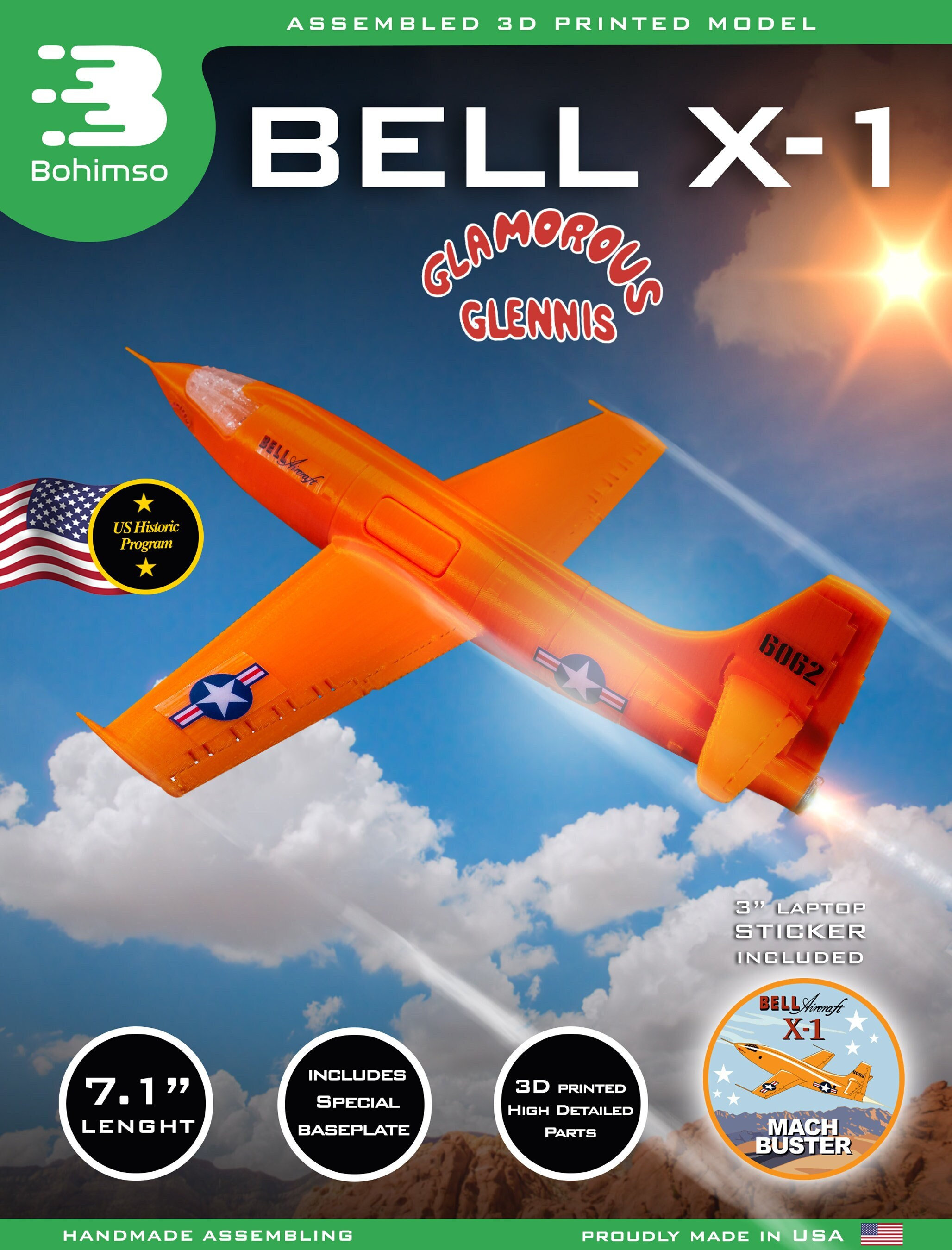Bell X1 Glamorous Glennis USAF Rocket Aircraft X-planes Chuck Yeager High  Speed and Altitude Aircraft Plastic Display Model 