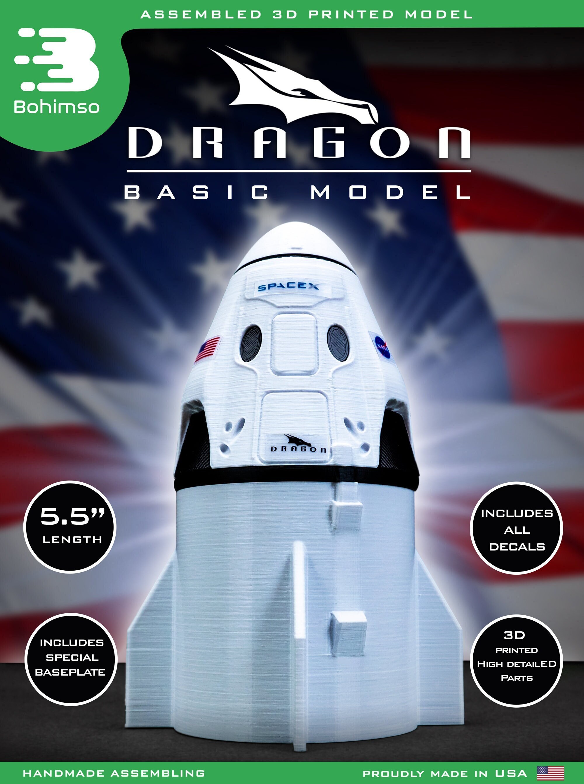 DRAGON 2 Plastic Basic Model Spacex NASA Crew Dragon Etsy