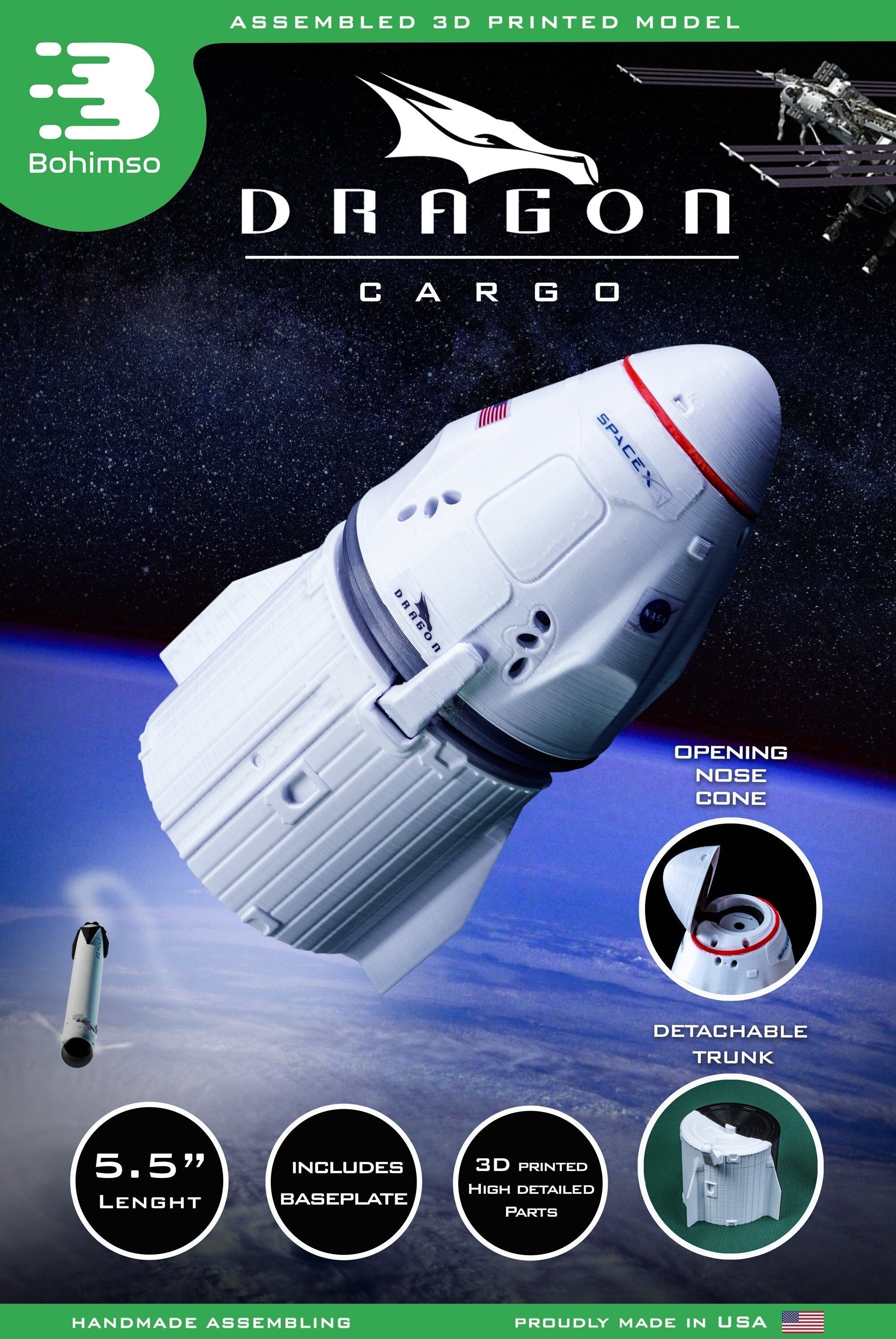 DRAGON 2 Cargo Plastic Model Spacex NASA Capsule Spacecraft 3D Print - Etsy
