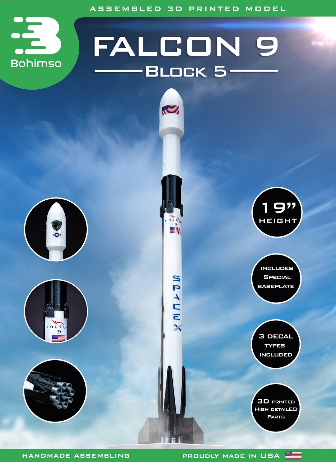 FALCON 9 Block 5 Plastic Model Rocket Spacex NASA - Etsy