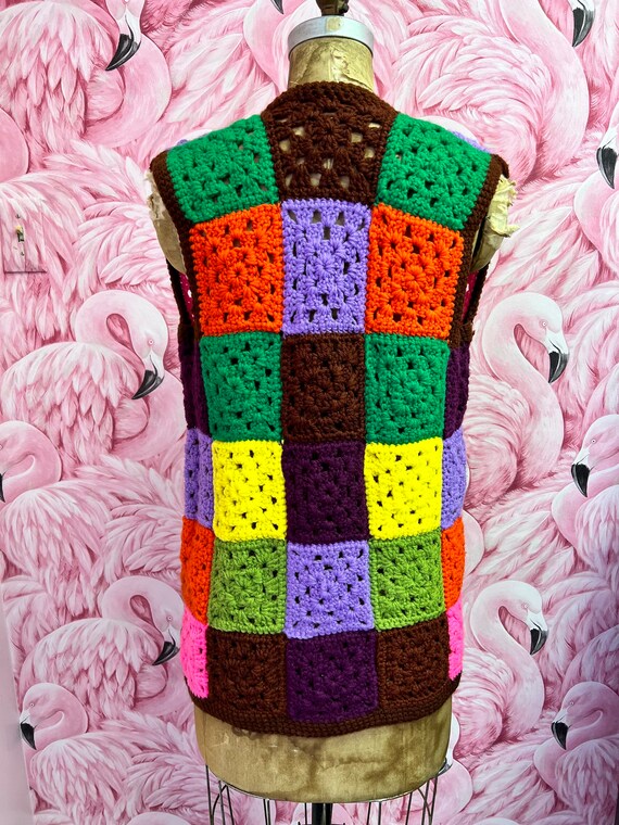 Vintage 70s Crochet Granny Sqaure Vest - image 2