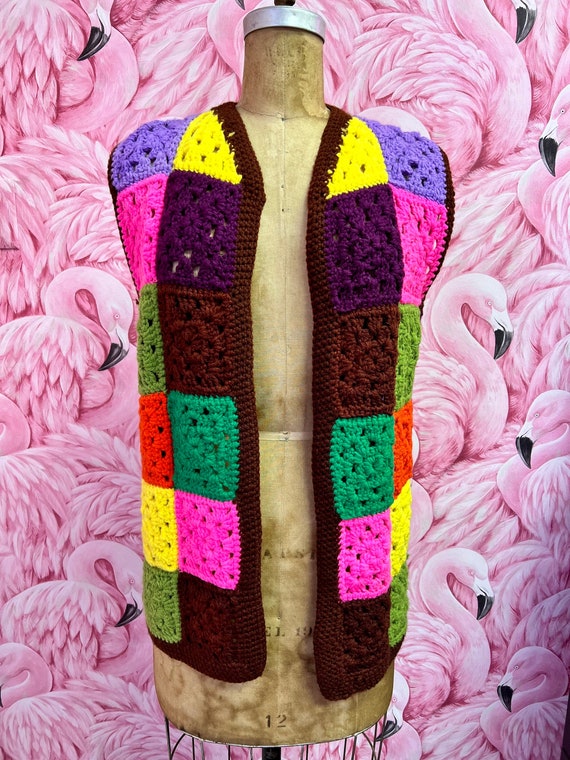 Vintage 70s Crochet Granny Sqaure Vest - image 1