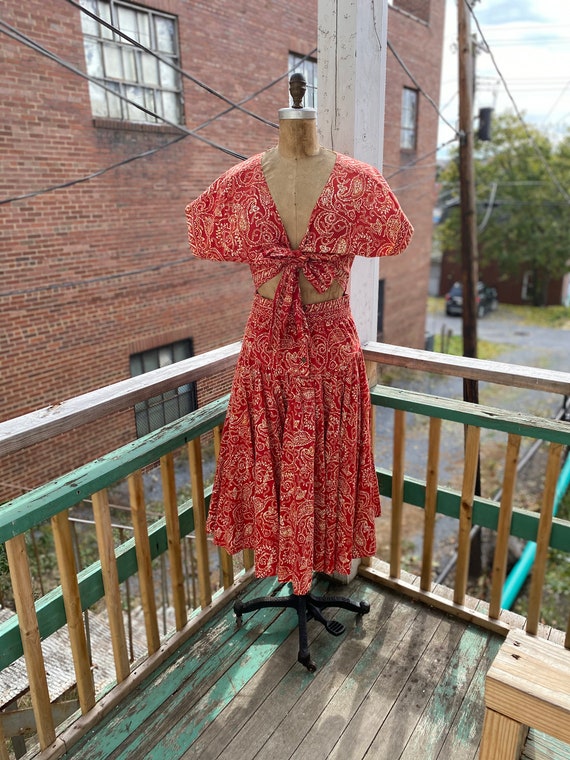 Vintage 1950s Batik Tie Waist Dress