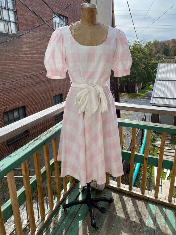 Vintage 1980s Lanz Pink Gingham Cotton Picnic Dres