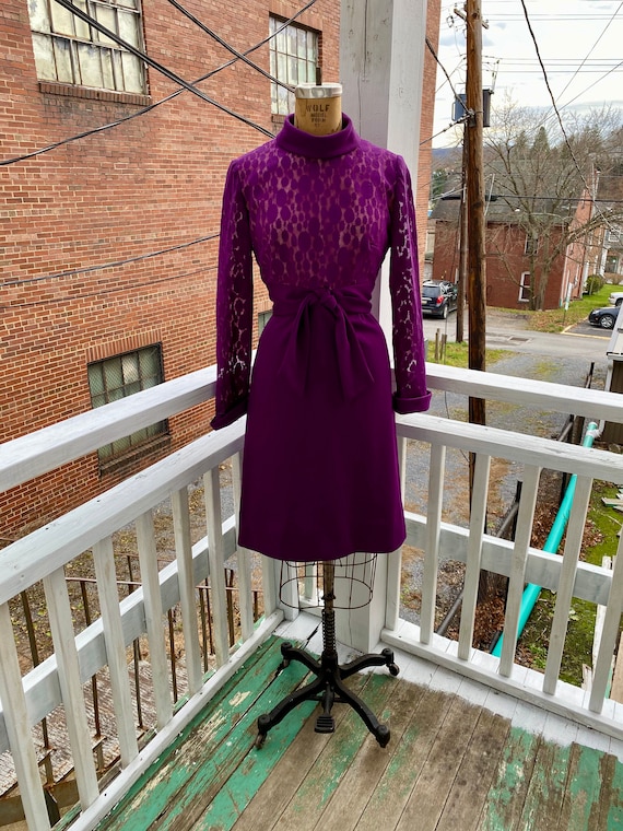 1960s Aubergine Purple Lilli Diamond Shift Dress