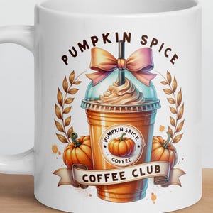 Coffee Club Pumpkin Spice Mug: Fall Leaves Coffee Cup, Autumn Gift