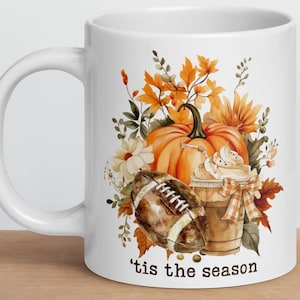 Tazza Tis The Season Pumpkin Spice: tazza da caffè in ceramica con foglie autunnali per il Ringraziamento