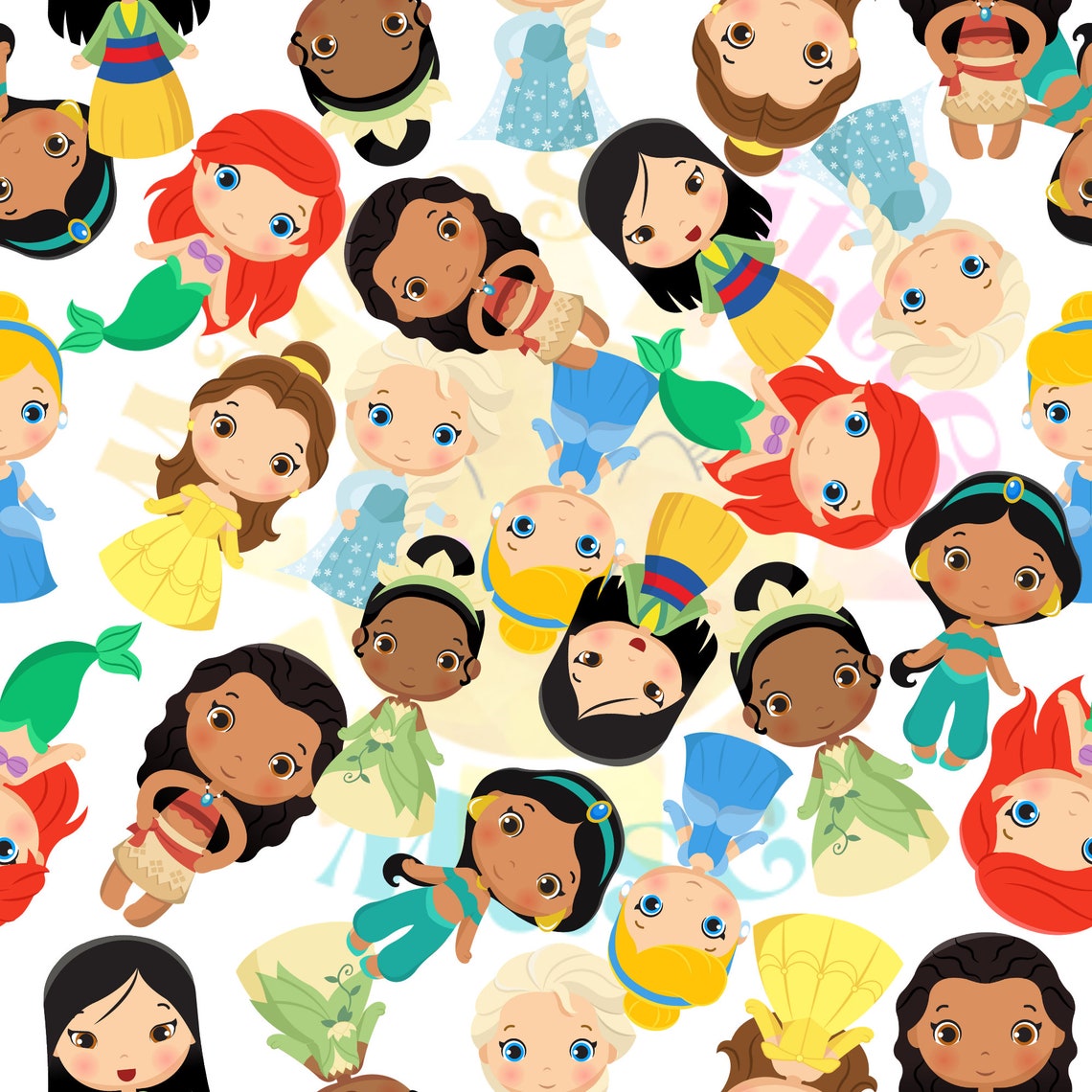 Cute disney princesses seamless pattern | Etsy