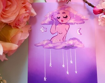 Head In The Clouds Print / Cloud Art / Cloud Girl / Cloud Print / Cute / Pretty Art / Kawaii Art