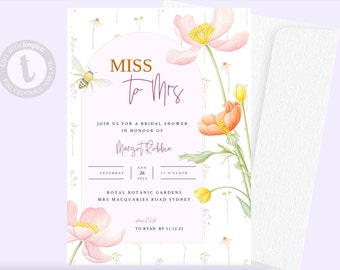 Floral Bridal Shower Invitation Template | Templett Editable Digital Invite Wedding Birthday Hens Bridgerton Spring Instant Download