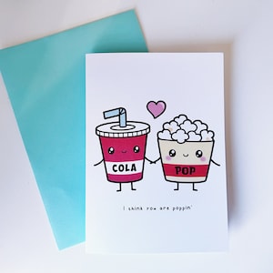 Popcorn and Cola Card | (Greeting Card, Food Pun Card, Cute Card, Love Card, Valentines Card, Kawaii Card)