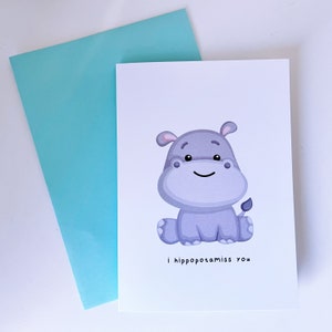 Hippopotamus Cute Card | (Greeting Card, Food Pun Card, Cute Card, Love Card, Kawaii Card)