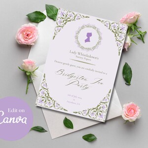 Bridgerton Tea Party Invitation, Bridgerton Themed Party Invitation, Lady Whistledown Template, Canva Editable Template