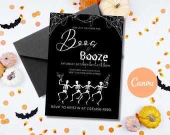 Boos- en drankuitnodiging, uitnodiging Halloween-feestje, bewerkbare canvassjabloon