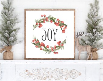 Printable Christmas Wall Art Joy Wreath Christmas Home | Etsy