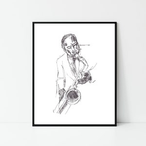 Jazz Art Print, Printable Wall Art, Black and White Modern Art Print