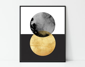 Modern Art Print, Black and White Art with Gold, Minimalist Art Print, Modern Wall Art, Printable Art, Home Decor, Contemporary Art Print