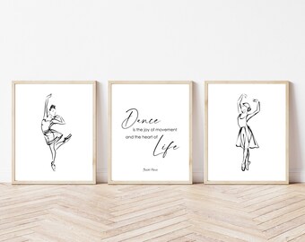 Modern Art, Dancer Illustration Wall Art, Dance Quote, Ballerina Sketch, Black and White Art, Contemporary Art, Instant Download