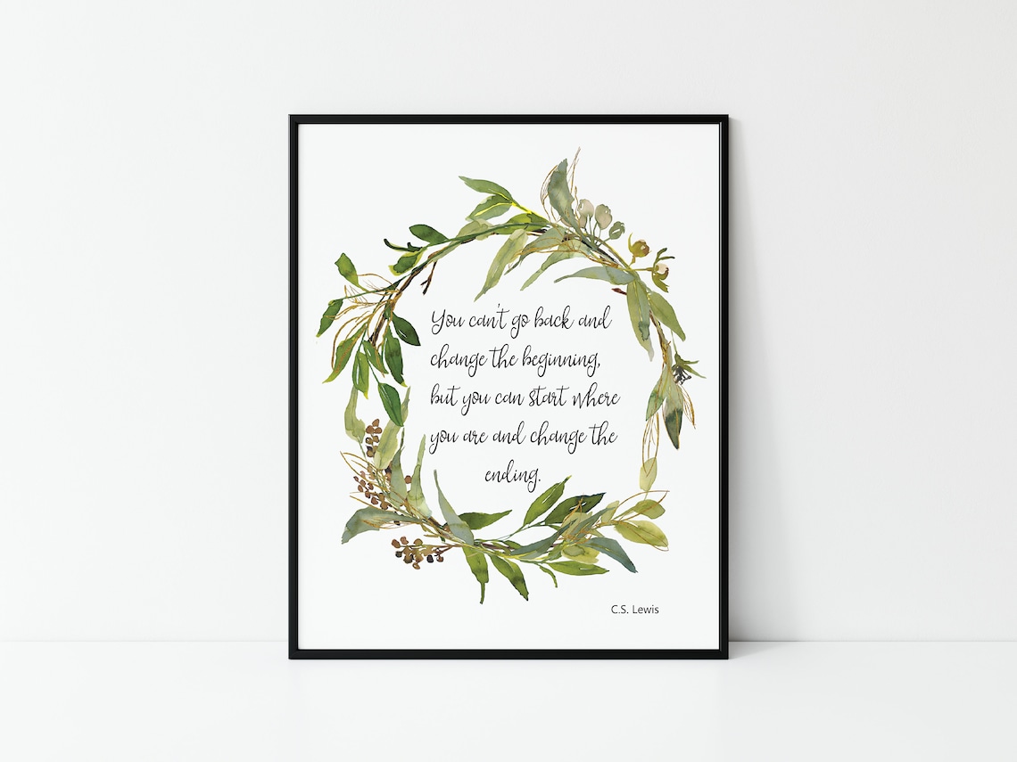 Inspirational Quote Art Print, Printable Wall Art, Watercolor Wreath ...