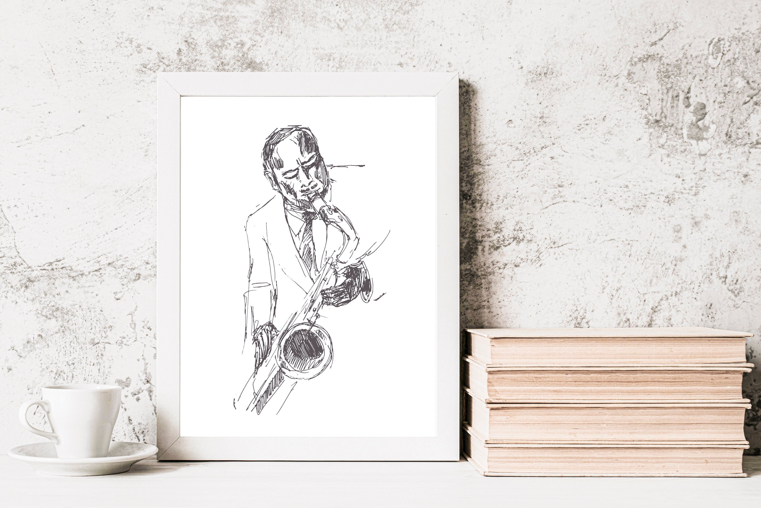 Jazz Art Print, Printable Wall Art, Black and White Modern Art Print