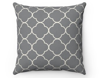 Pillow Cover, Grey with White Print, Square Pillow Cover, Double Sided Print, Concealed Zipper, Home Decor