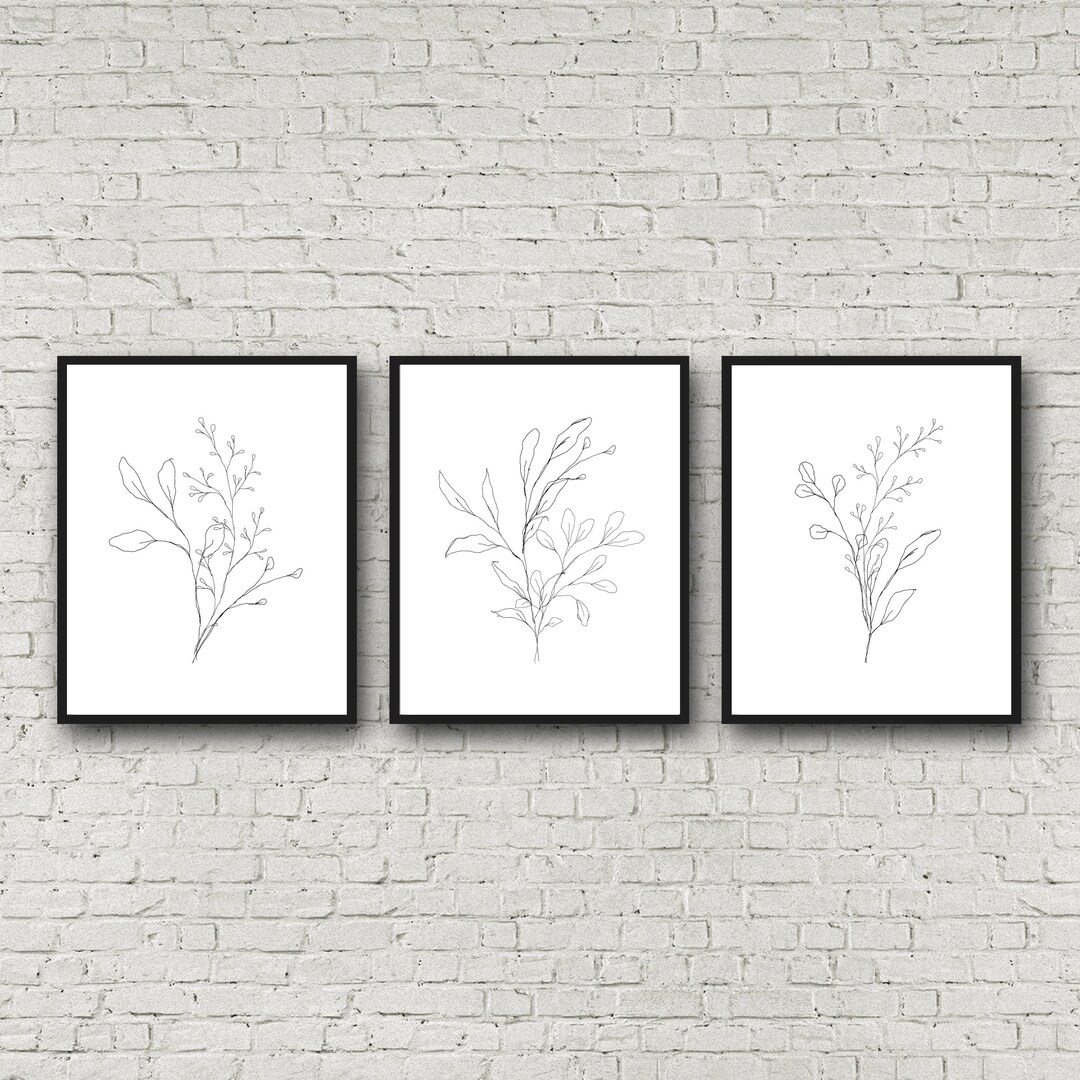 Botanical Print Set, Botanical Line Art, Wall Art, Black and White Art ...