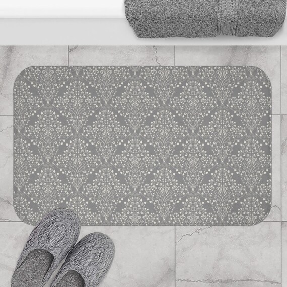 Microfiber Bath Mat Floor Mat Grey Damask Bath Mat Grey & Etsy