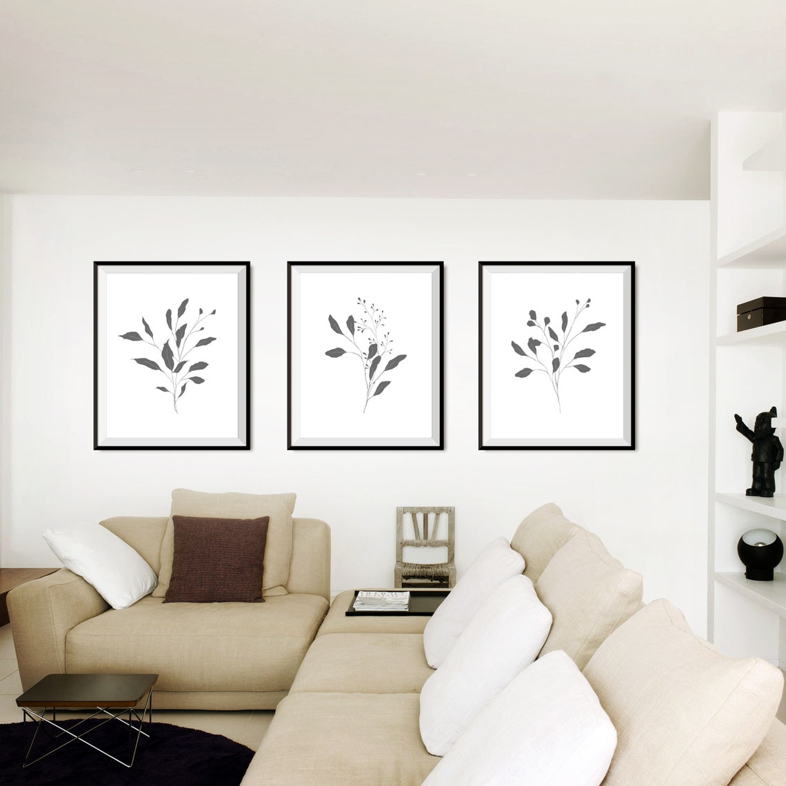 Black & White Botanical Wall Art, Botanical Art Prints Set of 3