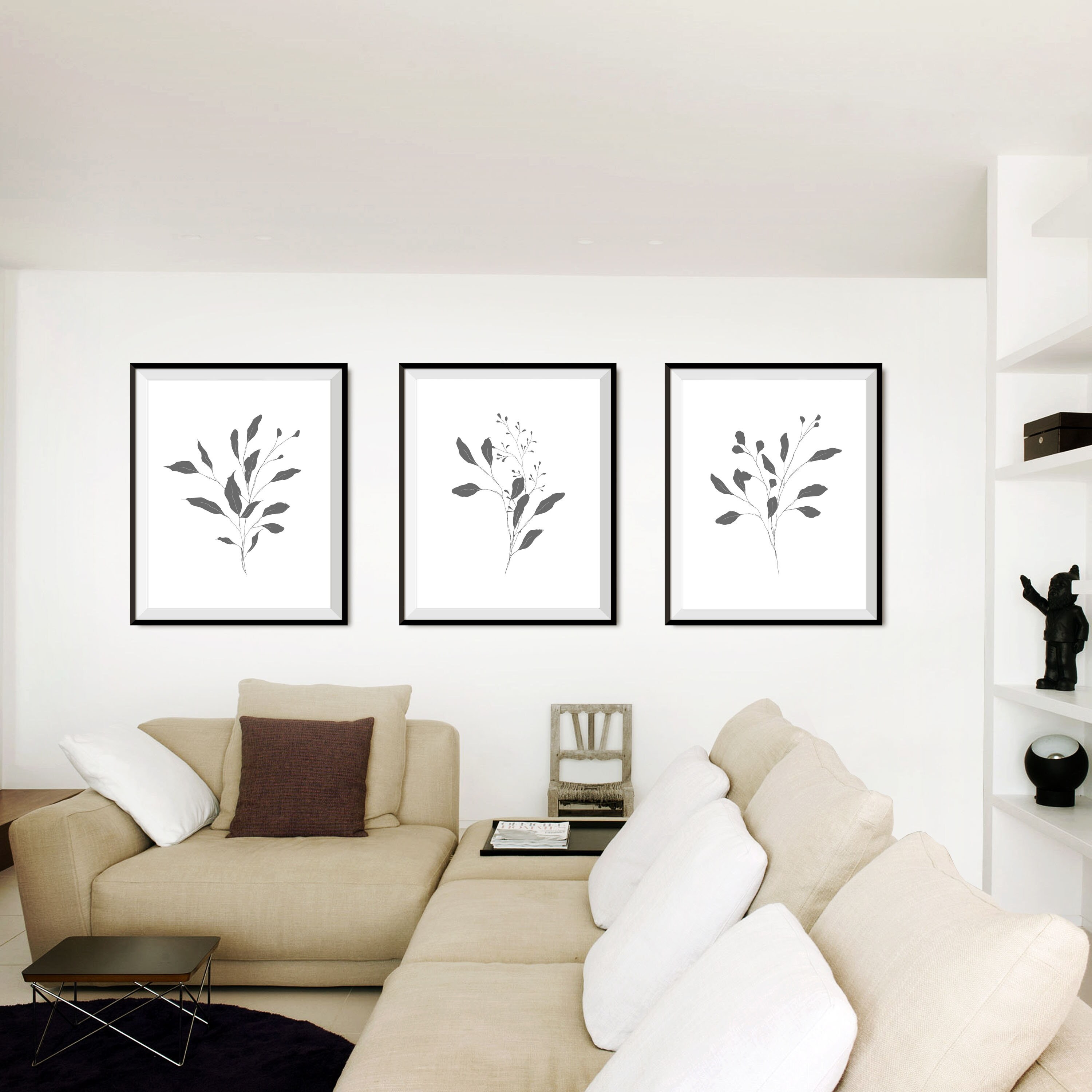 Black & White Botanical Wall Art, Botanical Art Prints Set of 3 ...