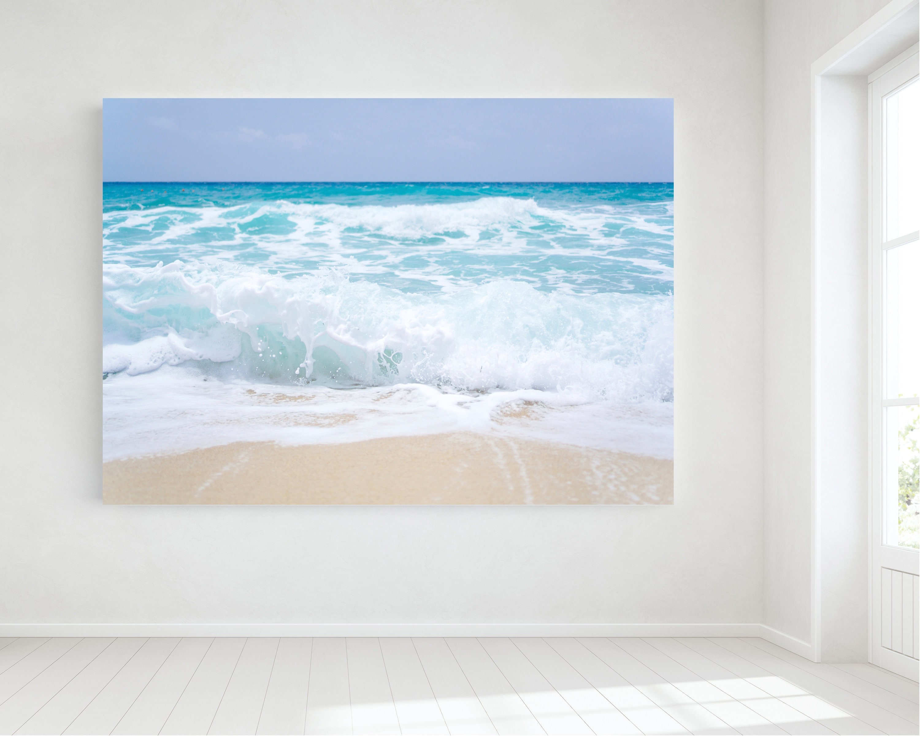 Beach Photography, Coastal Wall Art, Ocean Waves on Sandy Beach, Living ...