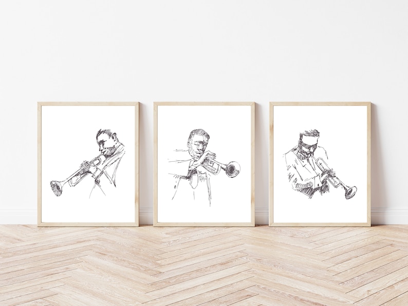 Jazz Wall Art, Jazz Print Set, Modern Art, Black and White Art Prints