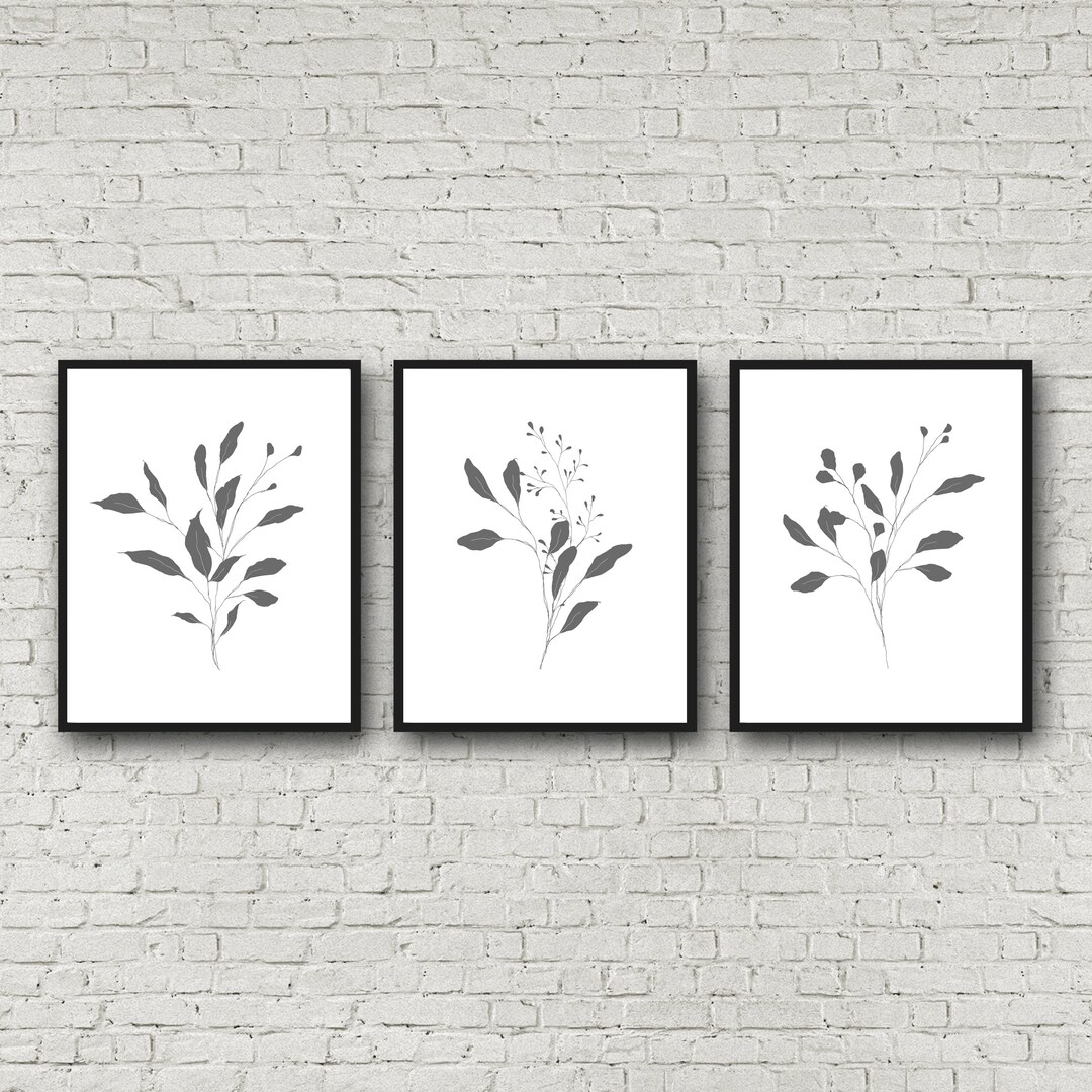 Black & White Botanical Wall Art, Botanical Art Prints Set of 3 ...