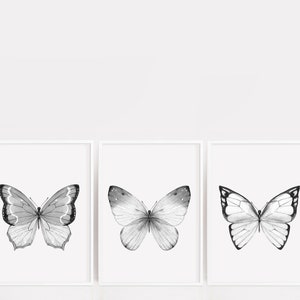 Butterfly Art Prints, Grey Watercolor Butterfly Prints, Printable Art, Modern Art Prints, Home Decor, Minimalist Wall Art, Instant Download