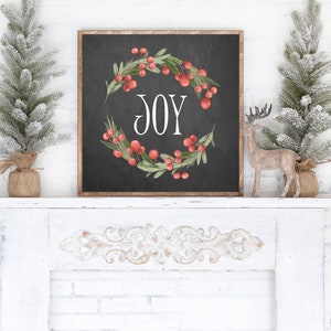 Printable Christmas Wall Art, Joy Wreath, Christmas Home Decor ...